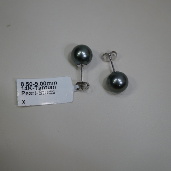 14KW Gold & Genuine Tahitian Pearl Stud Earrings - Picture 2 of 3